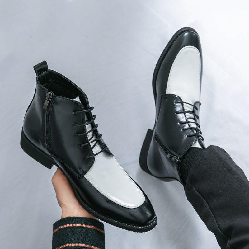 Plus Size Color Matching High-Top Zipper Lace-Up Business Formal Leather Boots Fashion High-Top Leather Boots - Image 4